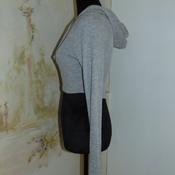 Gymshark Heather Gray Stretchy Ribbed Thermal Knit Hoodie Activewear Gym Workout - Picture 6 of 10